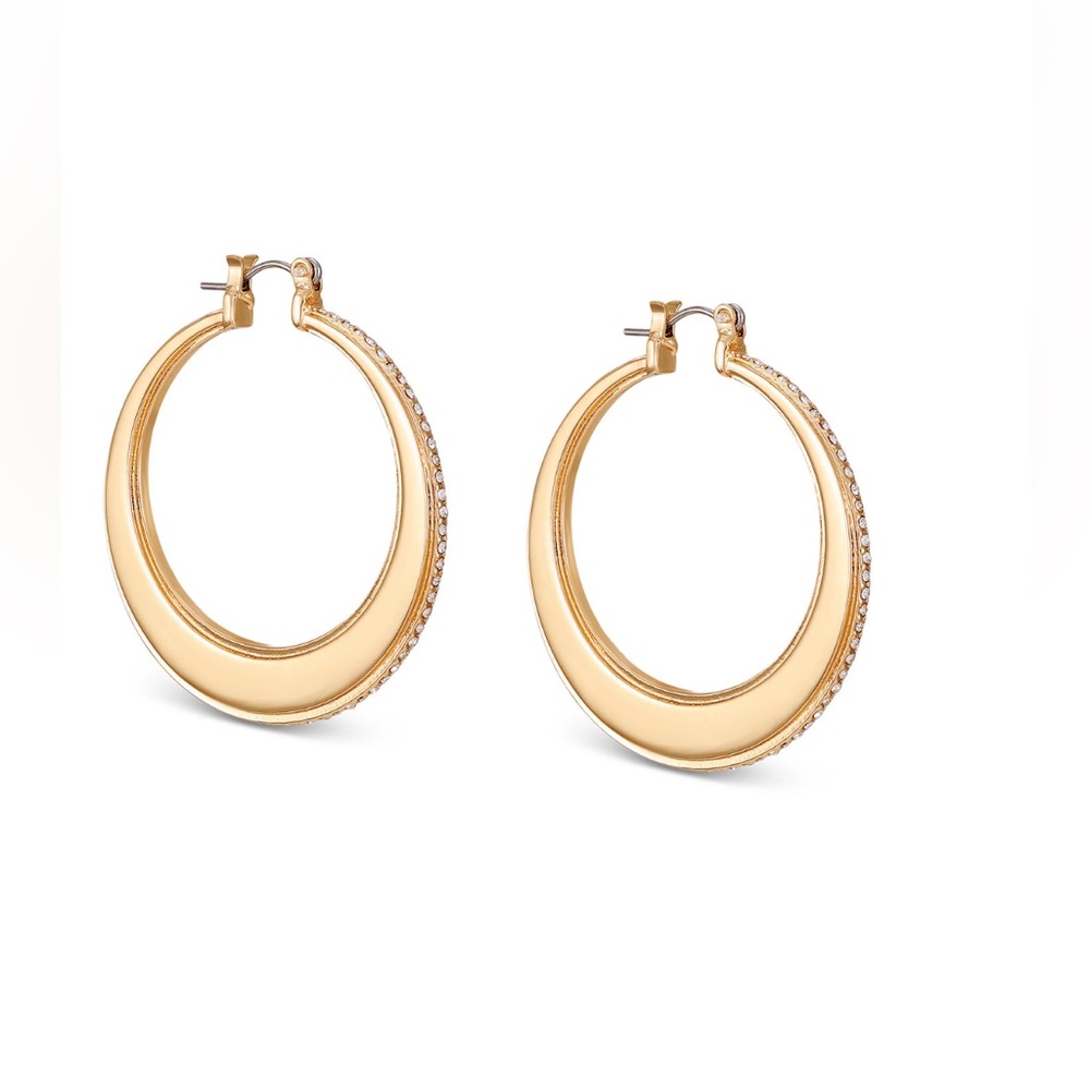 NEW!! Guess Gold-Tone Medium Pavé Hoop Earrings, 1.5"
